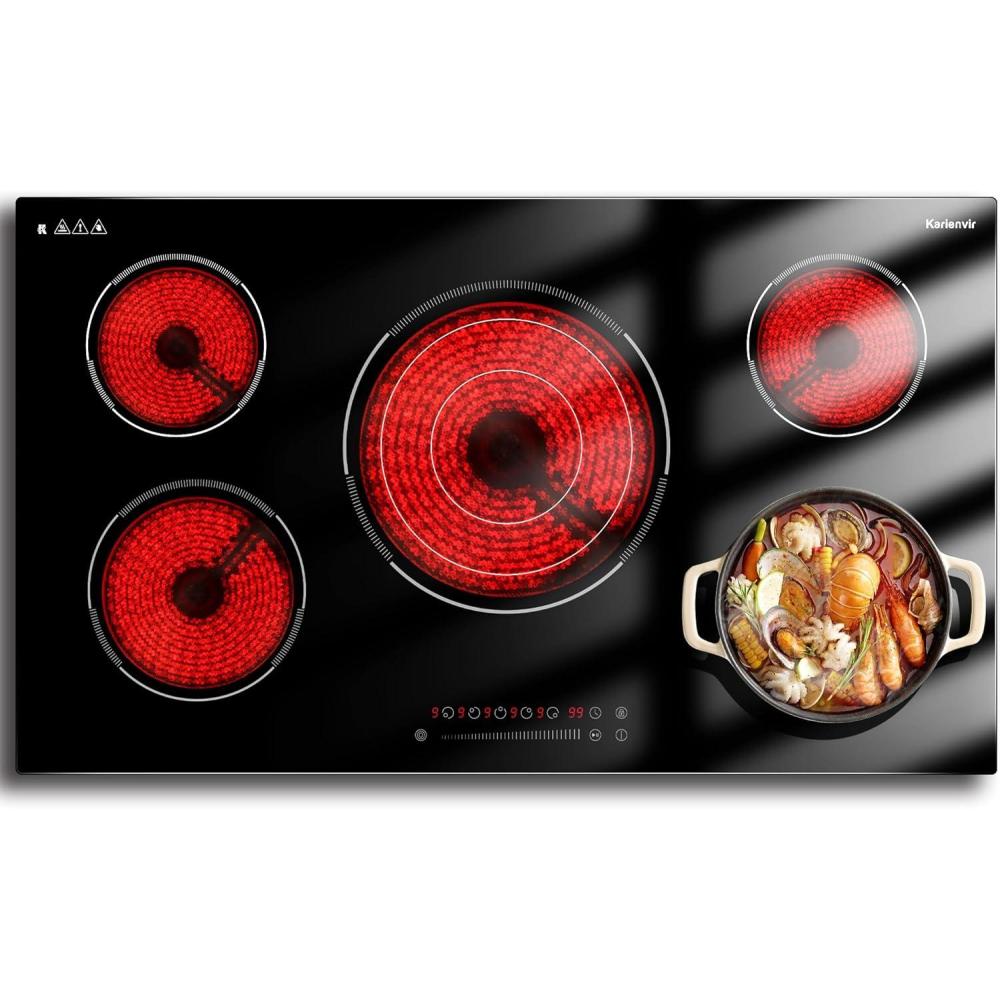 image24 Inch Electric Cooktop Built in Electrics Stove Top 4 Burner Electric Stove Touch Control 6000W 9 Power Levels Safety Lock Timer Pause Function 240V Hard WireNo PlugBlack 36 Inch Slide control