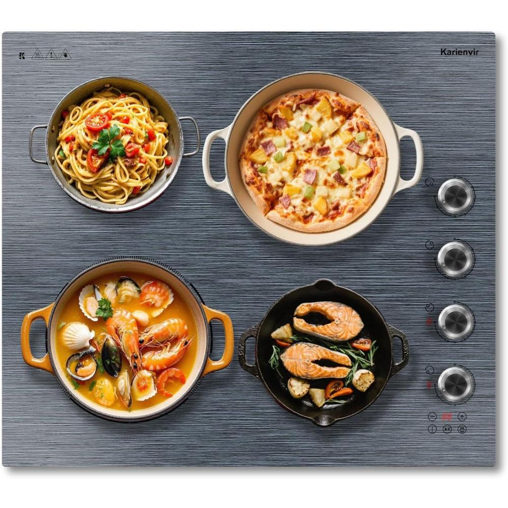 imageElectric Cooktop 24 Inch 4 Burner Electric Stove 6000W Textured Pattern 9 Power Lecels 220V240V Builtin Electrics Radiant Cooktop Knob Control Safe Lock Timer Pause24 Inch Black 207