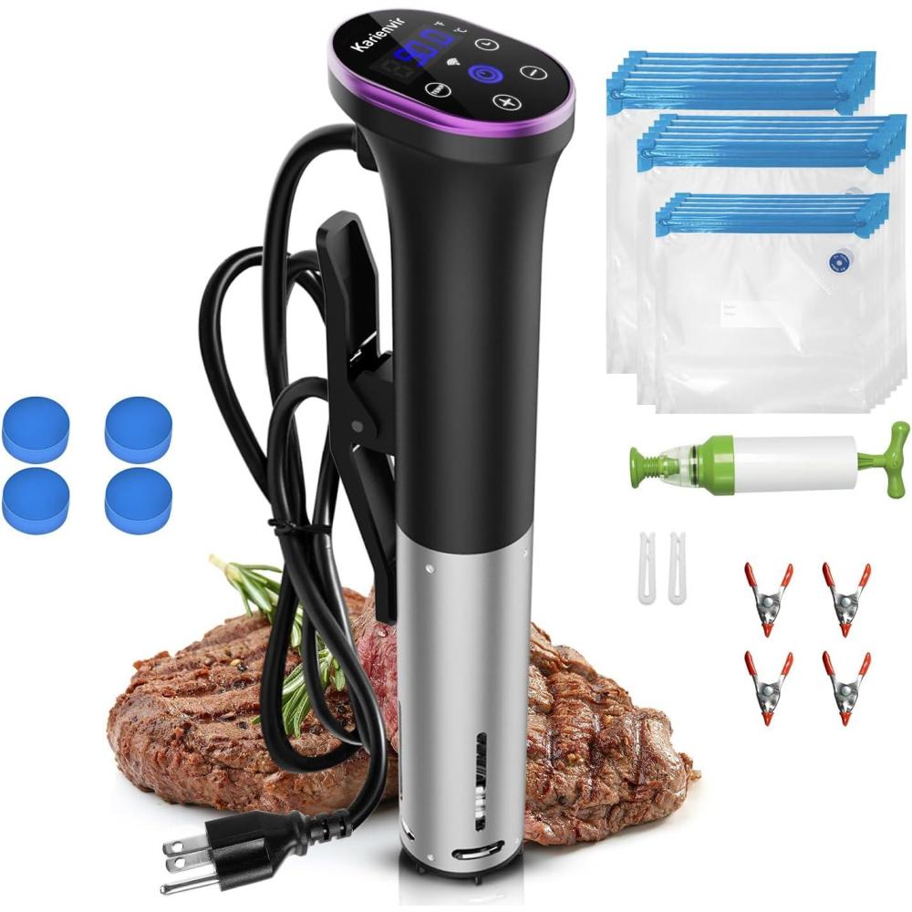 imageWIFI Sous Vide Cooker Sealable Bags Kit 1100W SousVide Cooker Immersion Circulator 109050194 Sous Vide Machine with Temperature ampamp Timer Touch Control AC120V60HzSous Vide Cooker Sealable Bag Kit