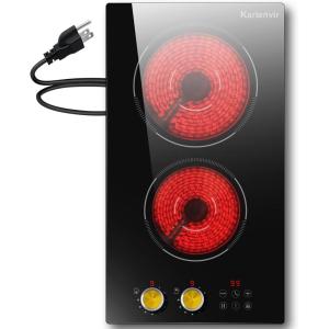 image2 Bruner Electric Cooktop Plug in Electric Cooktop 110v 12 Inch Kitchen Electrics Stove Countertop ampamp BuiltIn Knob and Touch Control 9 Power Levels 2000w Safety Lock Pause Timer Karienvirgold knob and touch