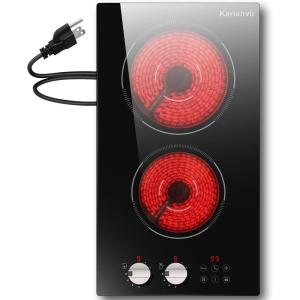 image2 Bruner Electric Cooktop Plug in Electric Cooktop 110v 12 Inch Kitchen Electrics Stove Countertop ampamp BuiltIn Knob and Touch Control 9 Power Levels 2000w Safety Lock Pause Timer Karienvirgrey knob and touch