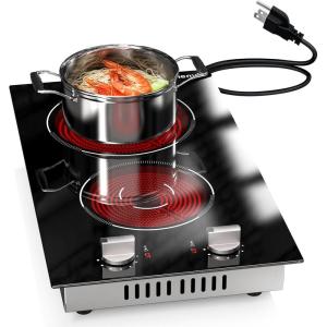 image2 Bruner Electric Cooktop Plug in Electric Cooktop 110v 12 Inch Kitchen Electrics Stove Countertop ampamp BuiltIn Knob and Touch Control 9 Power Levels 2000w Safety Lock Pause Timer Karienvirgrey knob