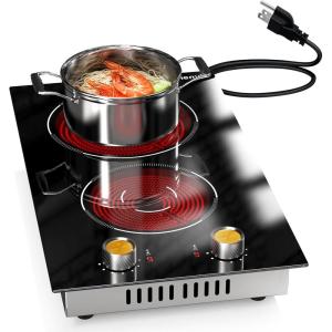 image2 Bruner Electric Cooktop Plug in Electric Cooktop 110v 12 Inch Kitchen Electrics Stove Countertop ampamp BuiltIn Knob and Touch Control 9 Power Levels 2000w Safety Lock Pause Timer Karienvirgold knob