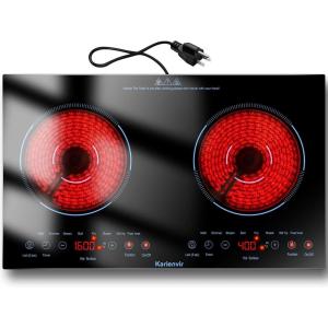 image2 Burner Electric Cooktop 110v 24 Inch Electric Stove Countertop ampamp Builtin Plugin Electrics Cooktop 8 Power Levels ampamp 8 Functions Touch Control Safety Lock Timer 2000W Karienvir24 inch blue 2 burner