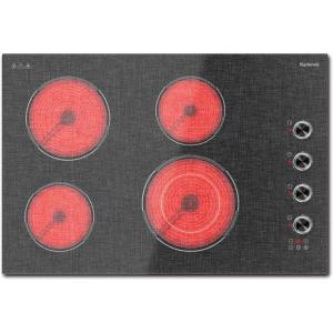 imageElectric Cooktop 24 Inch 4 Burner Electric Stove 6000W Textured Pattern 9 Power Lecels 220V240V Builtin Electrics Radiant Cooktop Knob Control Safe Lock Timer Pause30 Inch Black H03