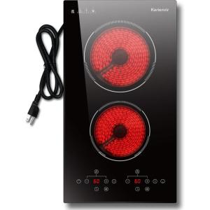 imageElectric Cooktop 24 Inch 4 Burner Electric Stove 6000W Textured Pattern 9 Power Lecels 220V240V Builtin Electrics Radiant Cooktop Knob Control Safe Lock Timer Pause12 inch black touch