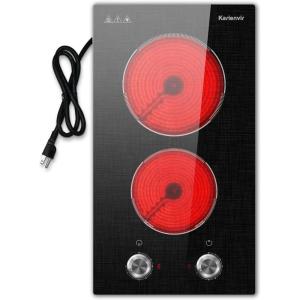 imageElectric Cooktop 24 Inch 4 Burner Electric Stove 6000W Textured Pattern 9 Power Lecels 220V240V Builtin Electrics Radiant Cooktop Knob Control Safe Lock Timer Pause12 inch grain knob