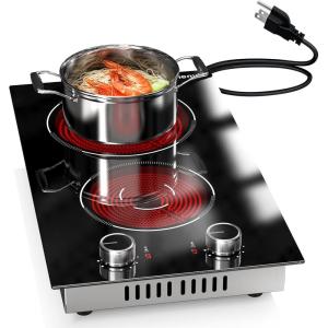 image30 Inch Electric Cooktop 5 Burner Karienvir 8600W Builtin Electric Stove Top Cooktop 30 with Doublering Burner Knob amp Touch Control 9 Power Levels Timer Safety Lock 220V240V Hard WireWhite knob new